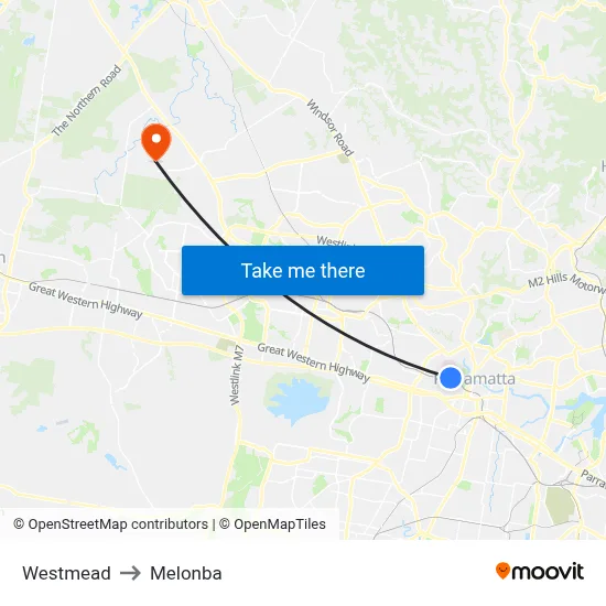 Westmead to Melonba map