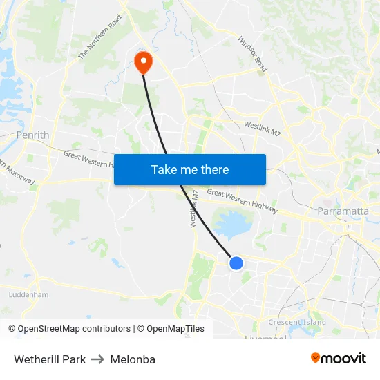 Wetherill Park to Melonba map