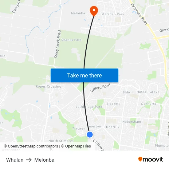 Whalan to Melonba map