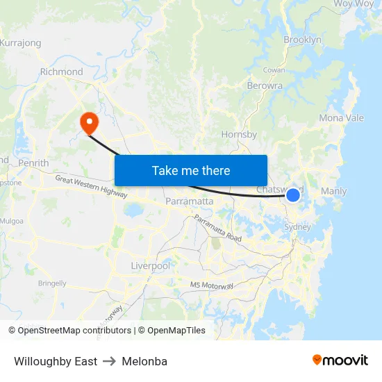 Willoughby East to Melonba map