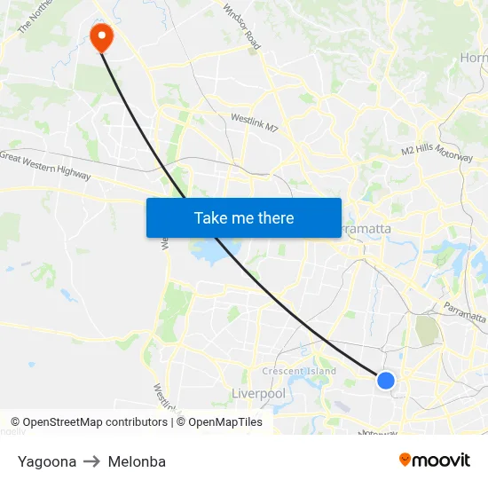 Yagoona to Melonba map