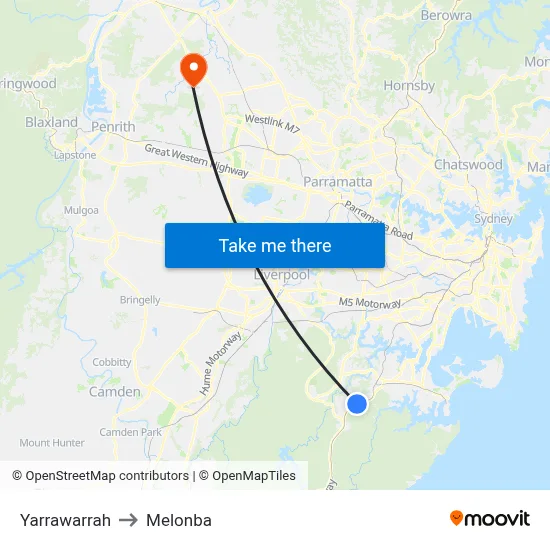 Yarrawarrah to Melonba map