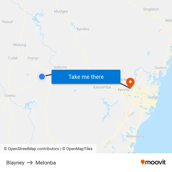 Blayney to Melonba map