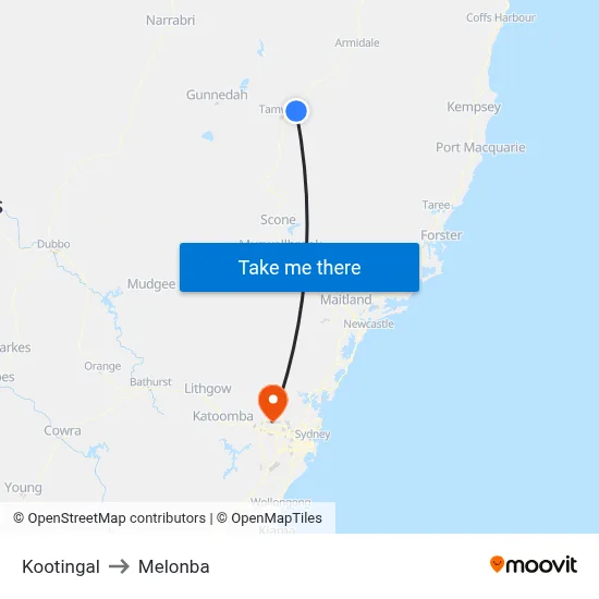 Kootingal to Melonba map