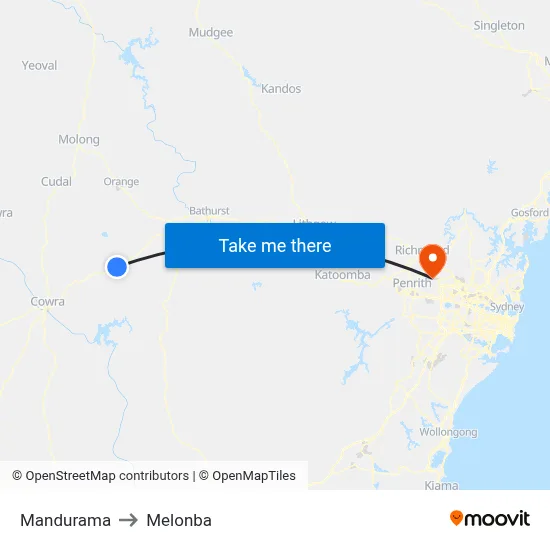 Mandurama to Melonba map