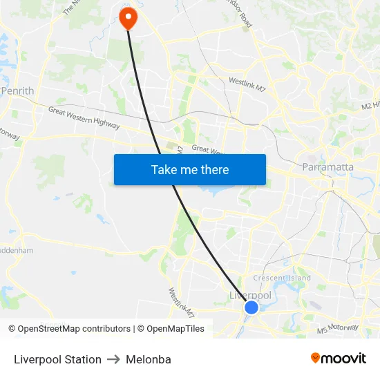 Liverpool Station to Melonba map