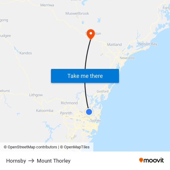Hornsby to Mount Thorley map