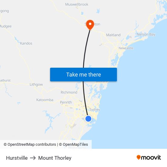Hurstville to Mount Thorley map