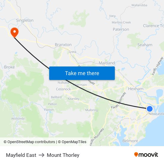 Mayfield East to Mount Thorley map