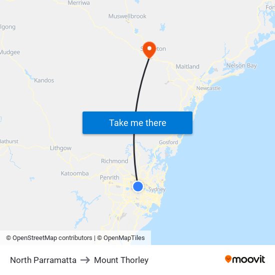 North Parramatta to Mount Thorley map
