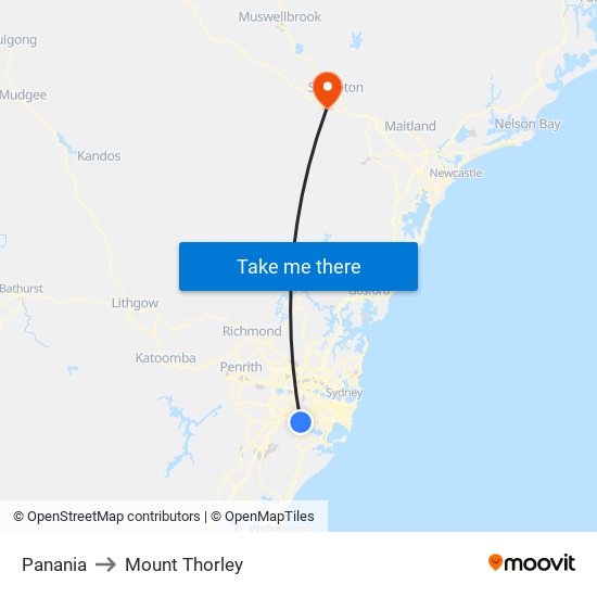 Panania to Mount Thorley map