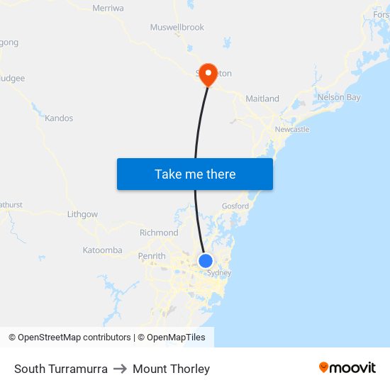 South Turramurra to Mount Thorley map