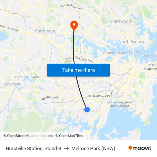 Hurstville Station, Stand B to Melrose Park (NSW) map