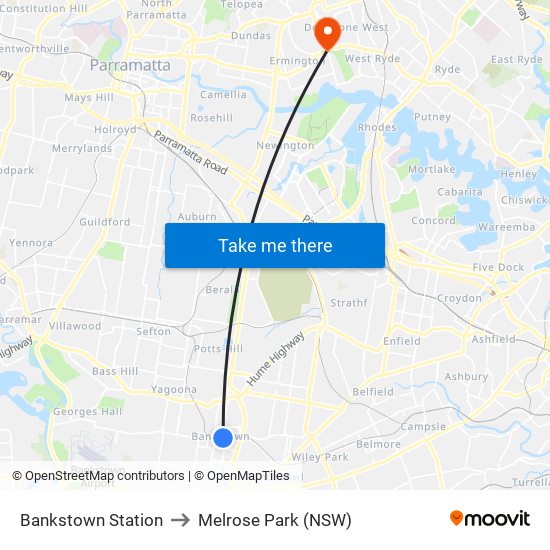 Bankstown Station to Melrose Park (NSW) map