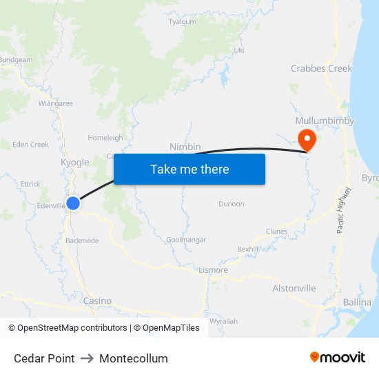 Cedar Point to Montecollum map