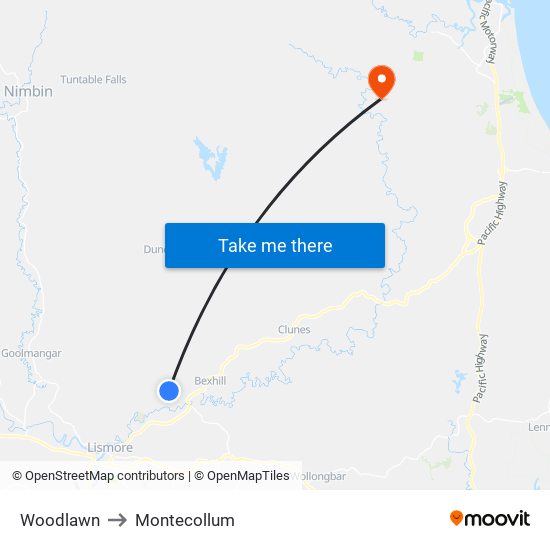 Woodlawn to Montecollum map