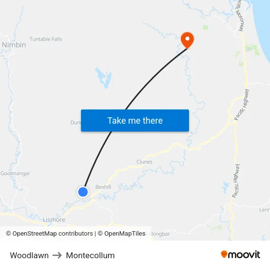 Woodlawn to Montecollum map