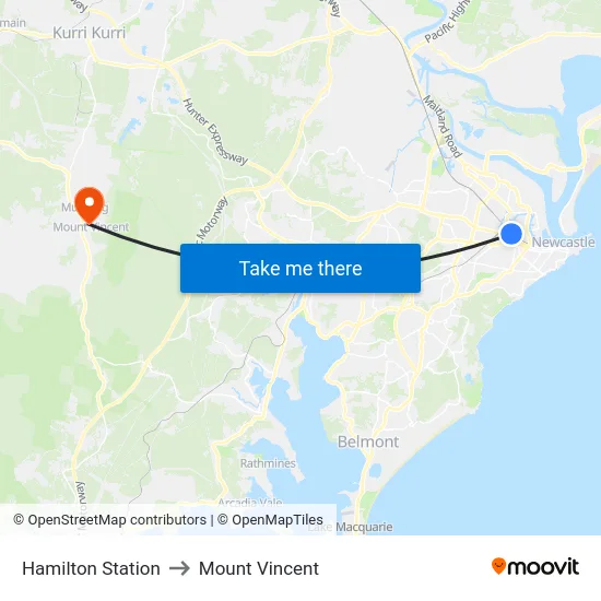 Hamilton Station to Mount Vincent map