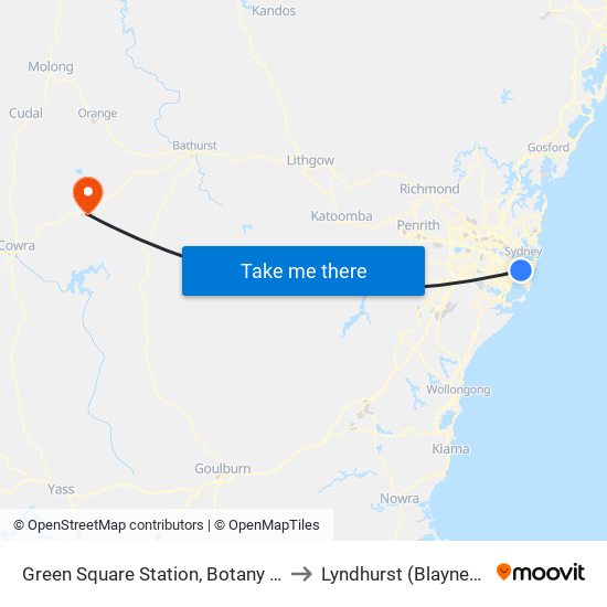 Green Square Station, Botany Rd, Stand C to Lyndhurst (Blayney - NSW) map