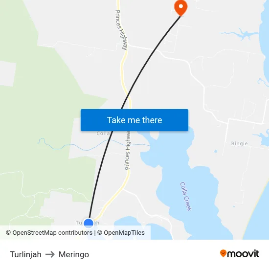 Turlinjah to Meringo map