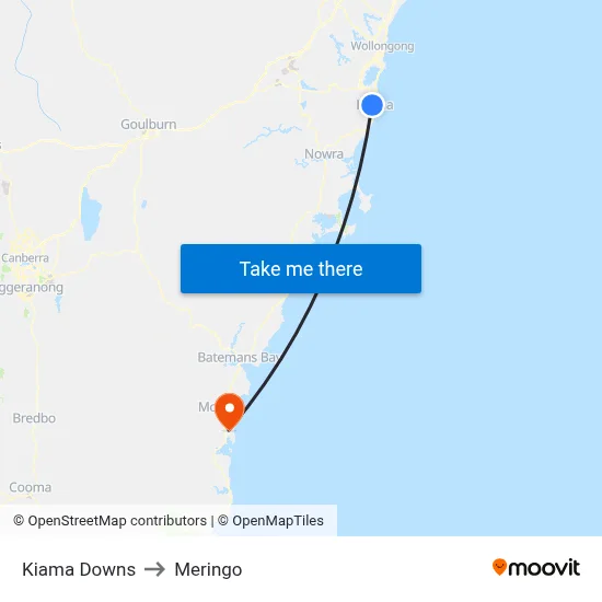 Kiama Downs to Meringo map