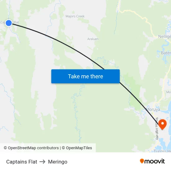Captains Flat to Meringo map
