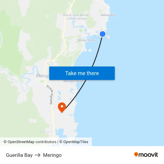 Guerilla Bay to Meringo map