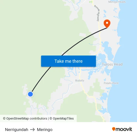 Nerrigundah to Meringo map