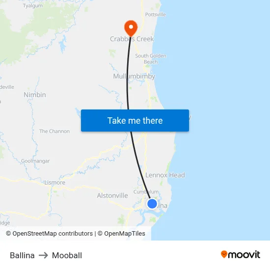 Ballina to Mooball map