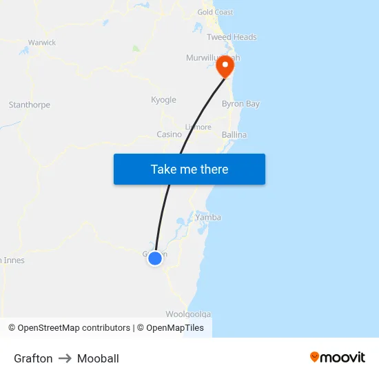 Grafton to Mooball map