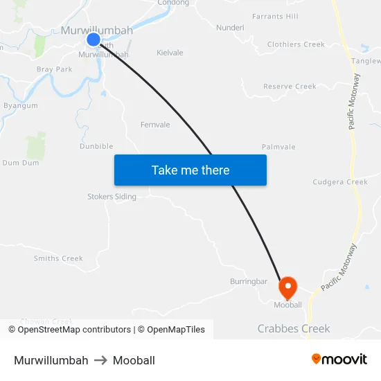 Murwillumbah to Mooball map