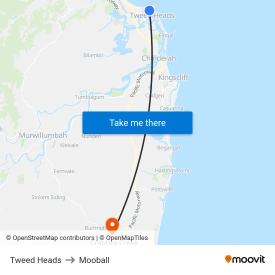 Tweed Heads to Mooball map