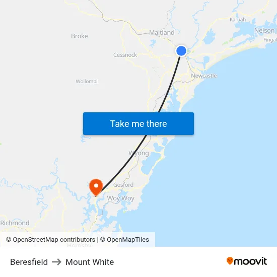 Beresfield to Mount White map
