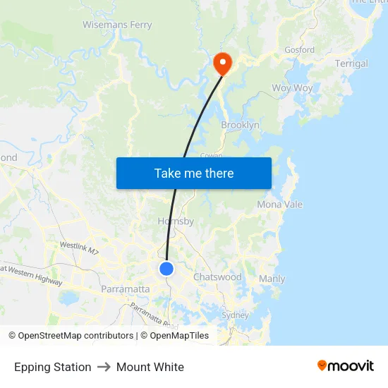 Epping Station to Mount White map