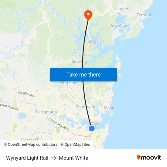 Wynyard Light Rail to Mount White map