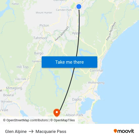 Glen Alpine to Macquarie Pass map