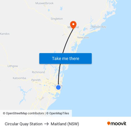 Circular Quay Station to Maitland (NSW) map