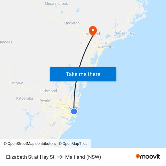 Elizabeth St at Hay St to Maitland (NSW) map