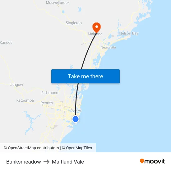 Banksmeadow to Maitland Vale map
