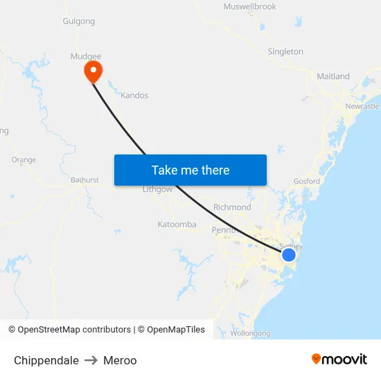 Chippendale to Meroo map