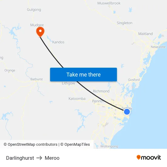 Darlinghurst to Meroo map
