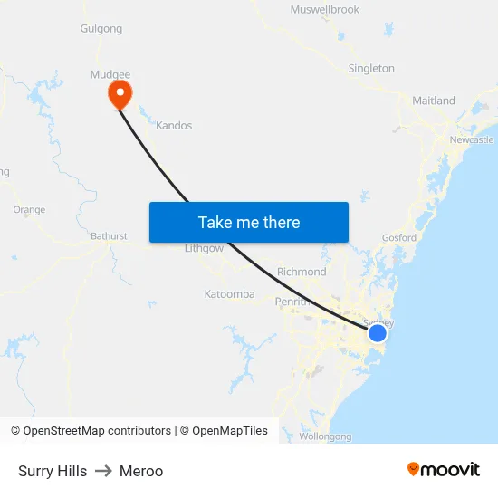 Surry Hills to Meroo map