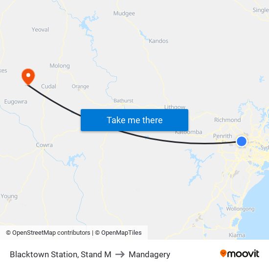 Blacktown Station, Stand M to Mandagery map