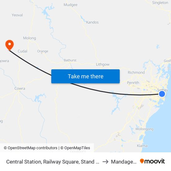 Central Station, Railway Square, Stand M to Mandagery map