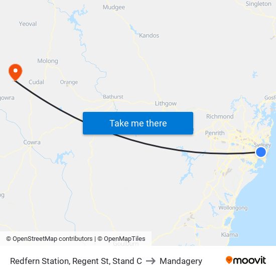 Redfern Station, Regent St, Stand C to Mandagery map