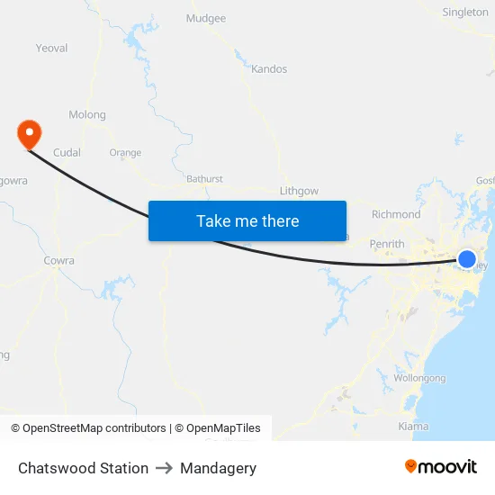 Chatswood Station to Mandagery map