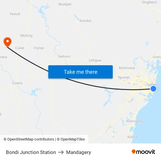 Bondi Junction Station to Mandagery map