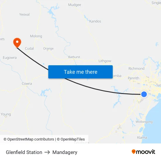 Glenfield Station to Mandagery map