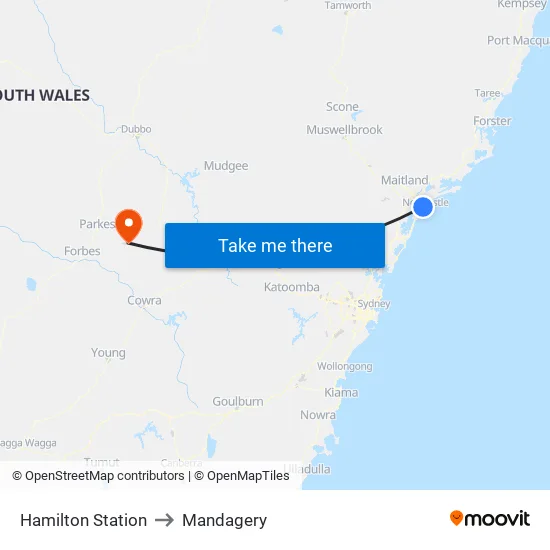 Hamilton Station to Mandagery map