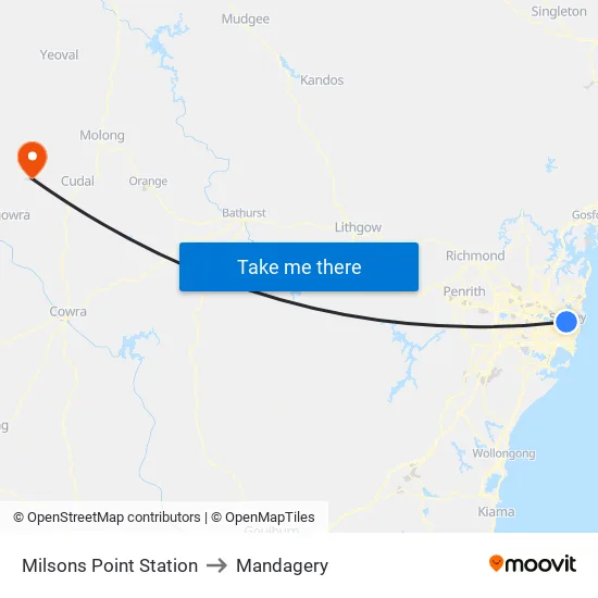 Milsons Point Station to Mandagery map